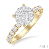 1.00 Ctw Lovebright Circular Shaped Round Cut Diamond Engagement Ring in 14K Yellow and White Gold
